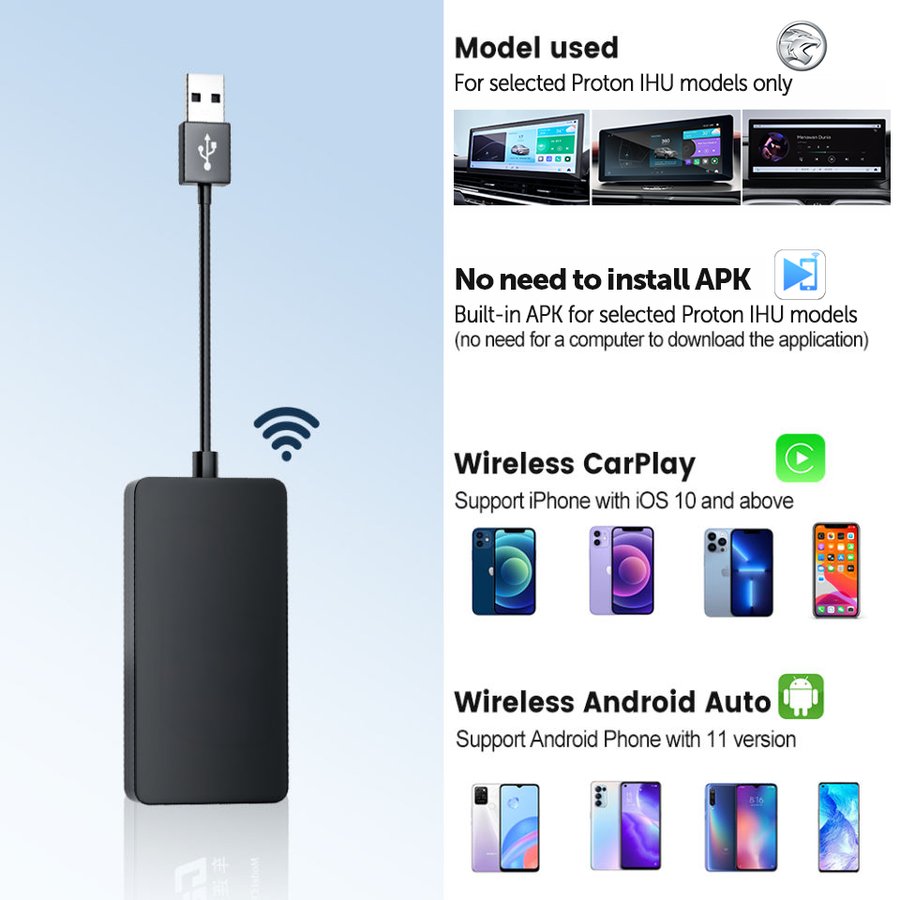AACP Dongle supported Proton models, wireless CarPlay and Android Auto compatibility