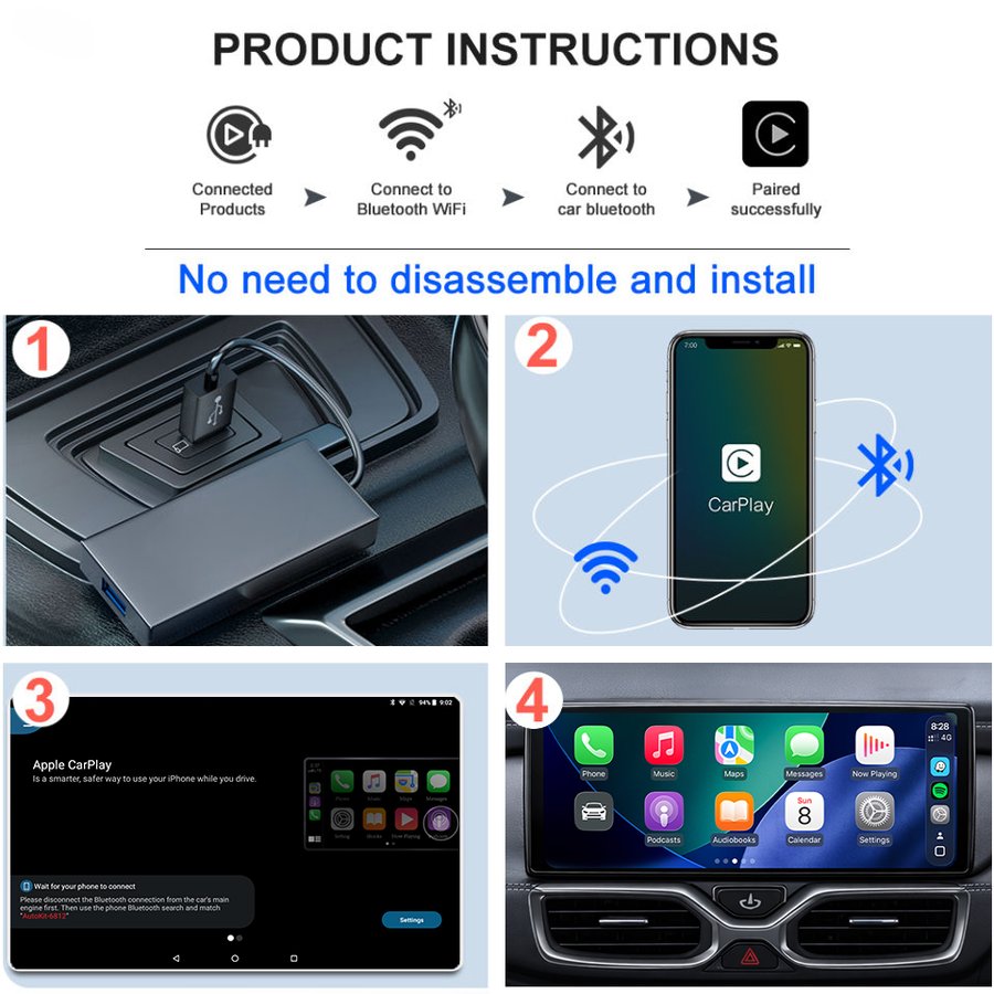 AACP Dongle product instructions: connect, pair Bluetooth WiFi, use CarPlay