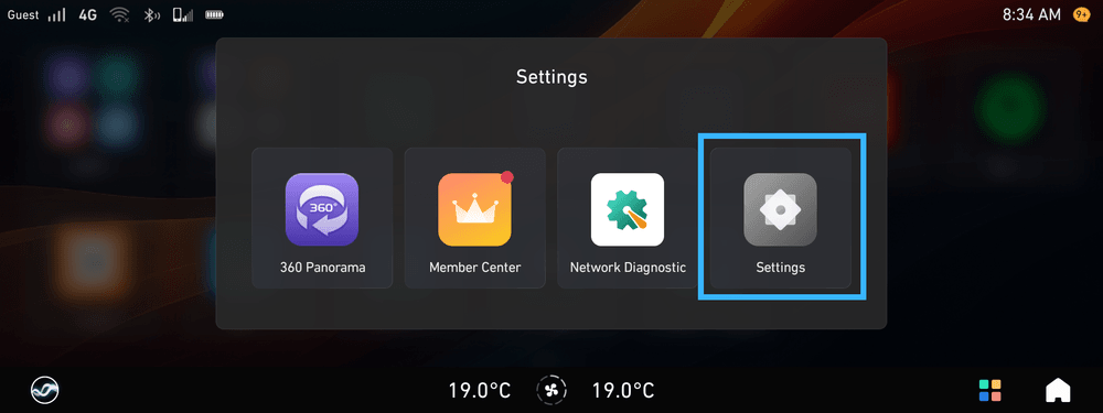 Open the Settings app on a Proton IHU
